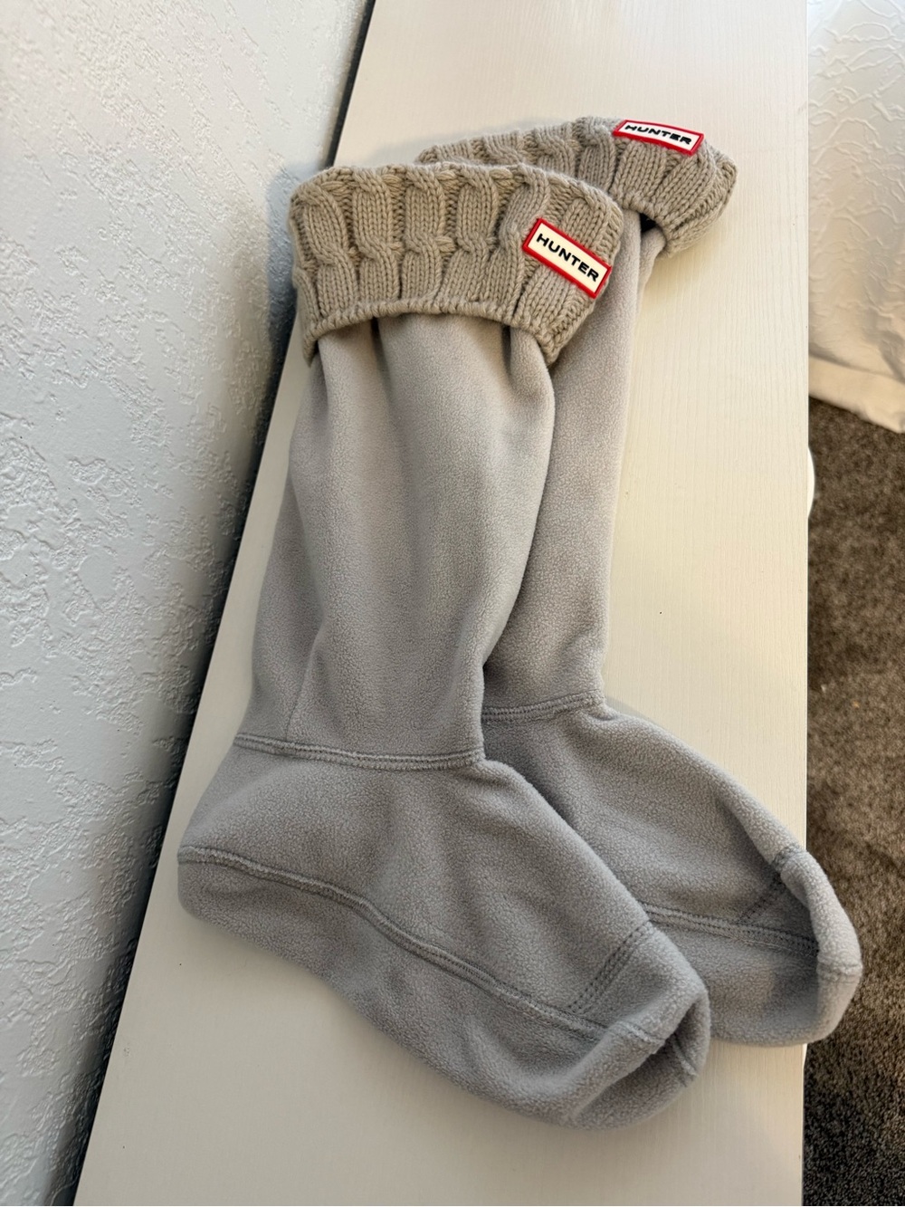 Hunter Unisex Greige Original Tall Cable Knit Cuff Welly Socks Size Large